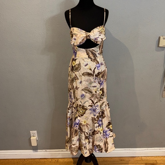 Zimmermann COCO TIE FRONT MIDI LINEN DRESS AU 1= US 6 NWOT - Picture 4 of 17